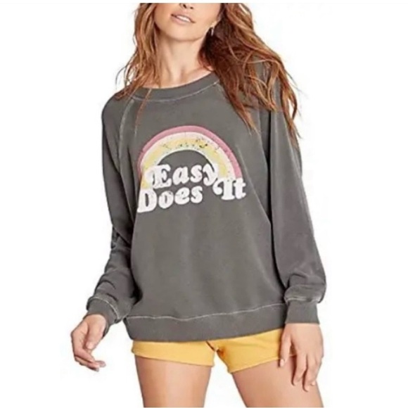 Wildfox Easy Does It Sweatshirt Charcoal Rainbow Medium Graphic Boho Oversized - Picture 1 of 9